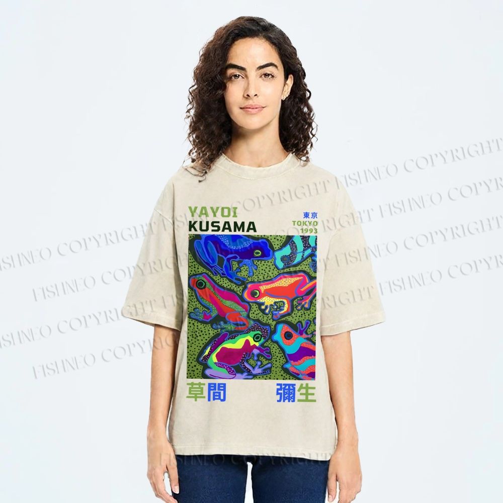 Unisex Yayoi Kusama Frogs Printed Washed Tee
