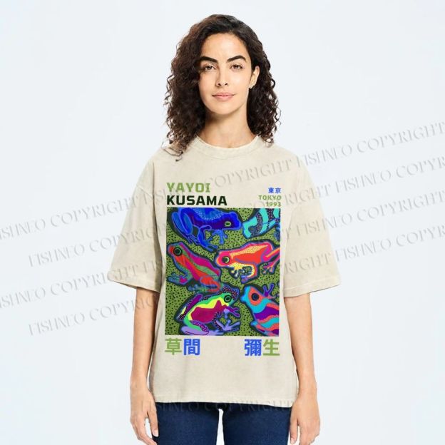 Unisex Yayoi Kusama Frogs Printed Washed Tee