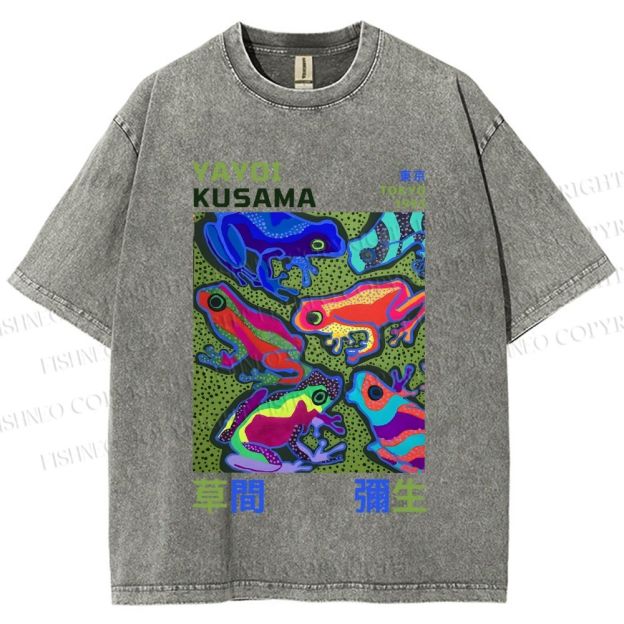 Unisex Yayoi Kusama Frogs Printed Washed Tee
