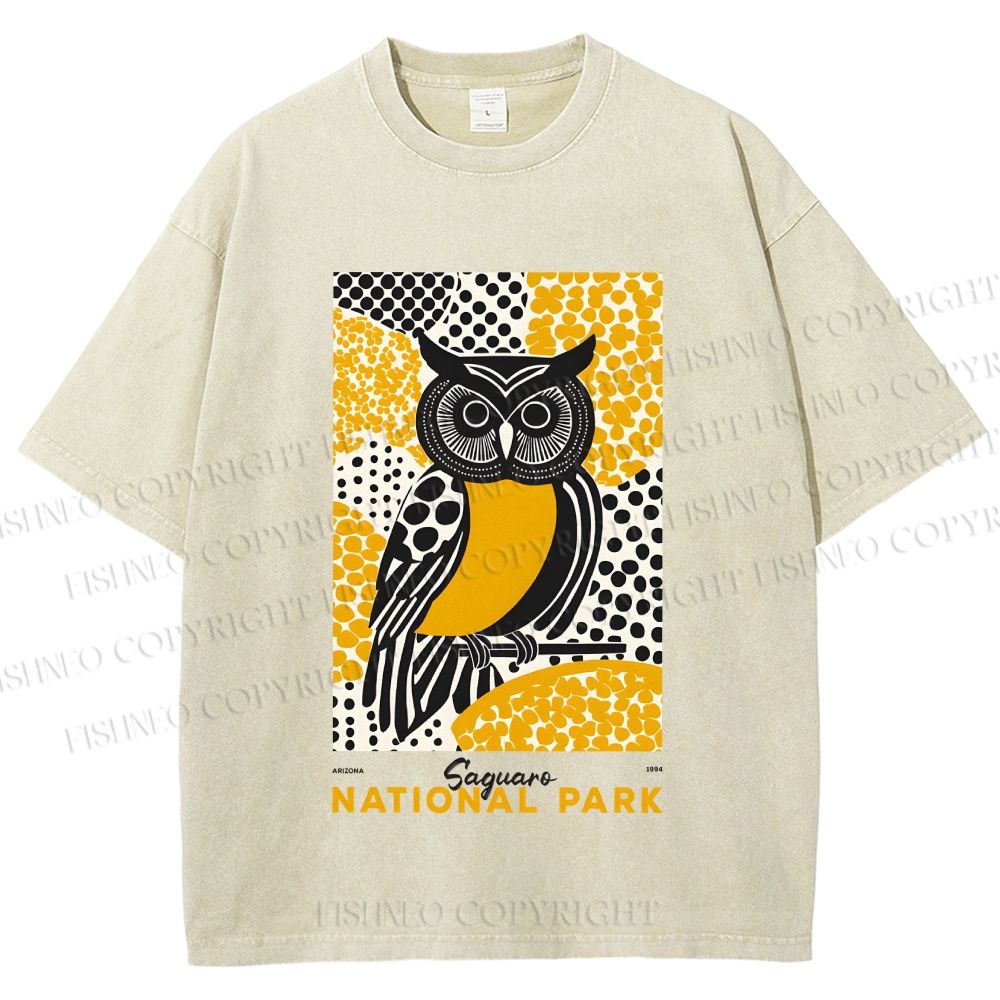 Unisex Saguaro National Park Owl Printed Washed Tee