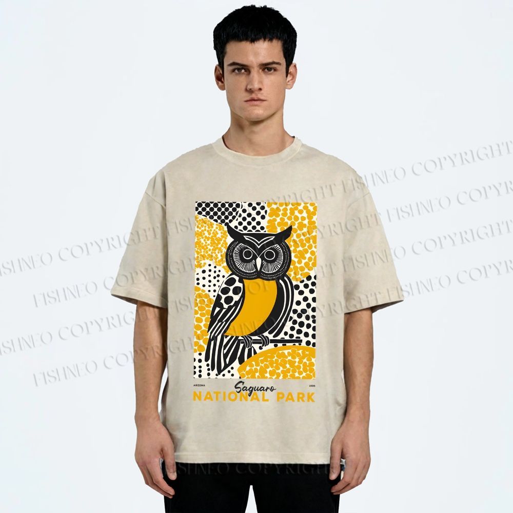 Unisex Saguaro National Park Owl Printed Washed Tee