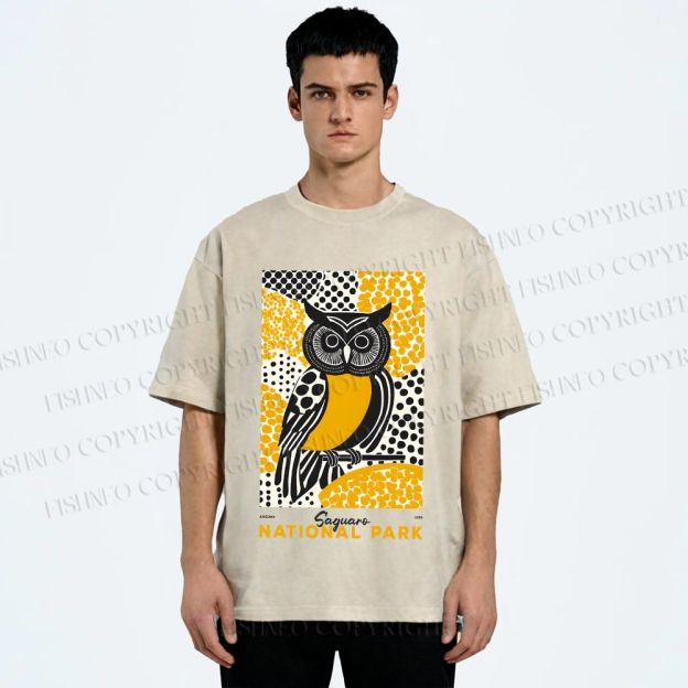Unisex Saguaro National Park Owl Printed Washed Tee