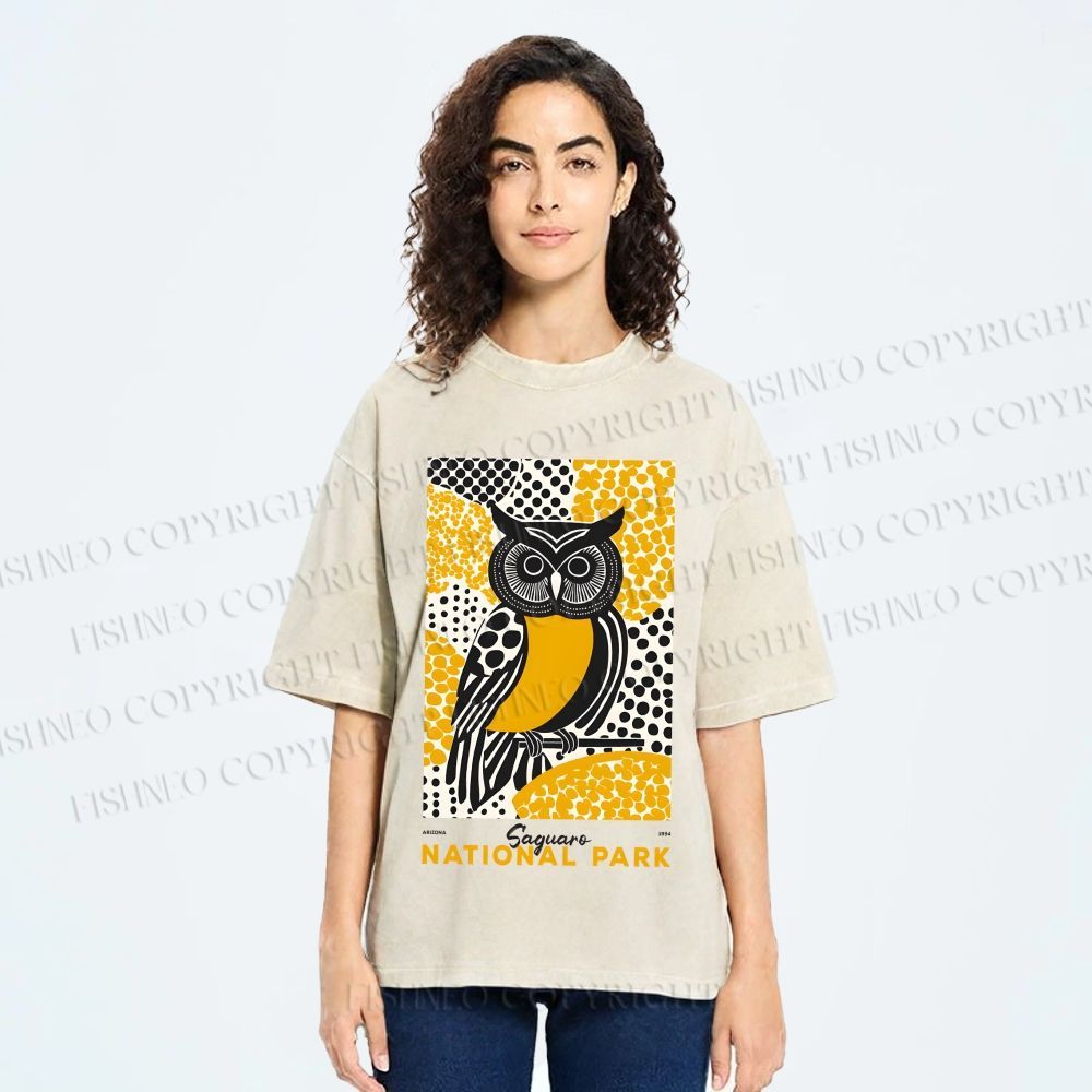 Unisex Saguaro National Park Owl Printed Washed Tee