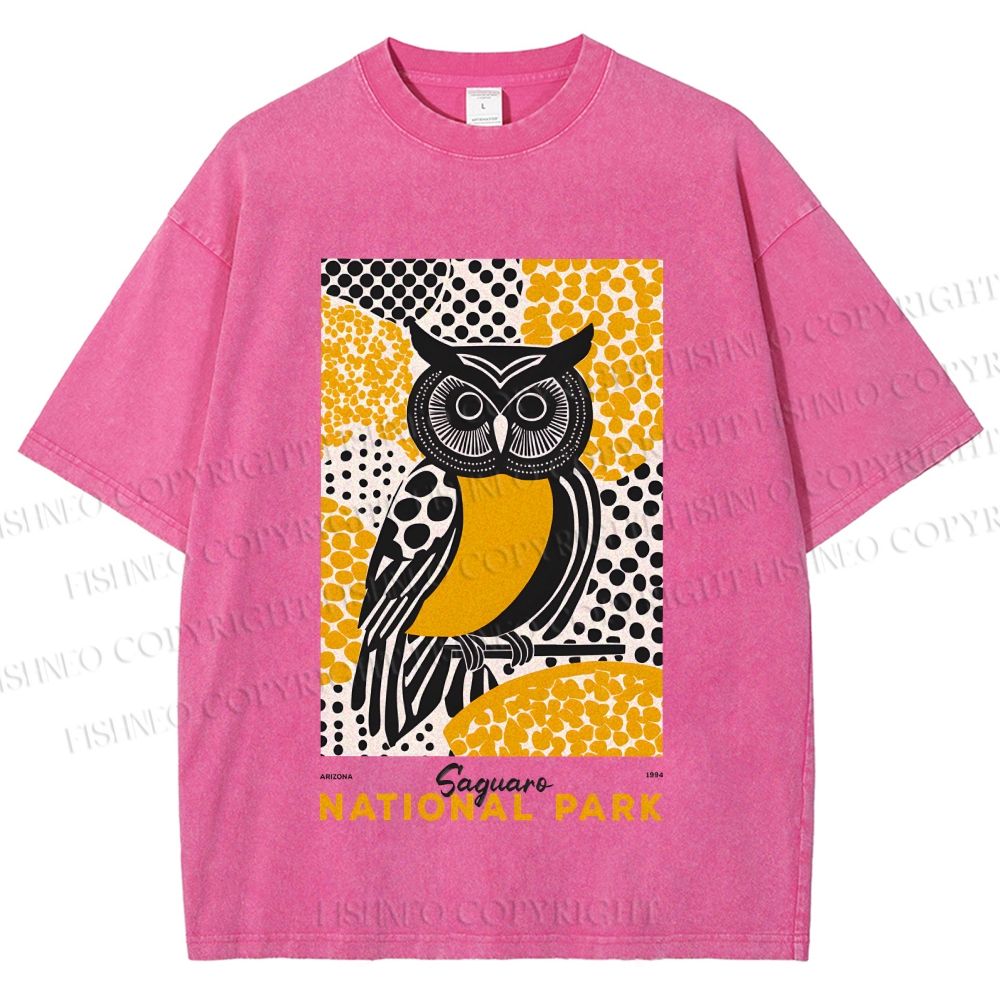 Unisex Saguaro National Park Owl Printed Washed Tee