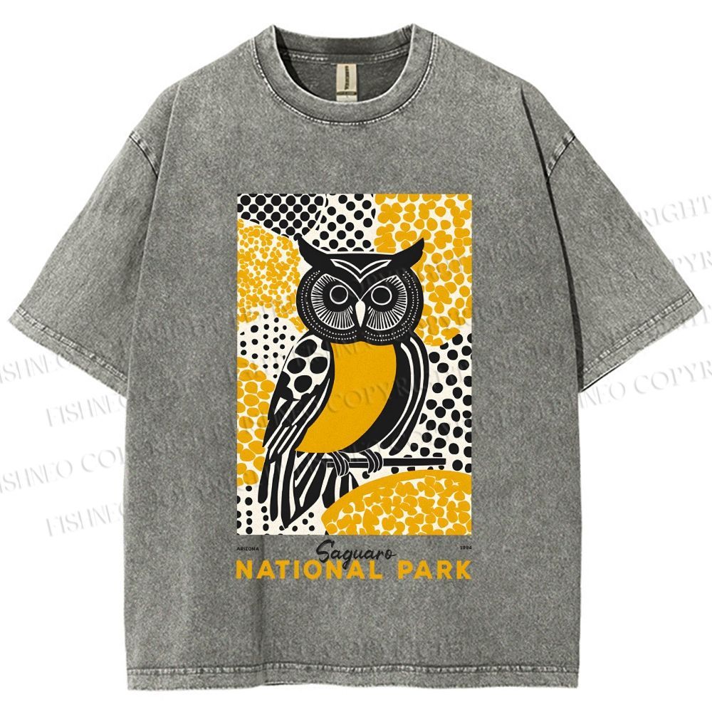 Unisex Saguaro National Park Owl Printed Washed Tee