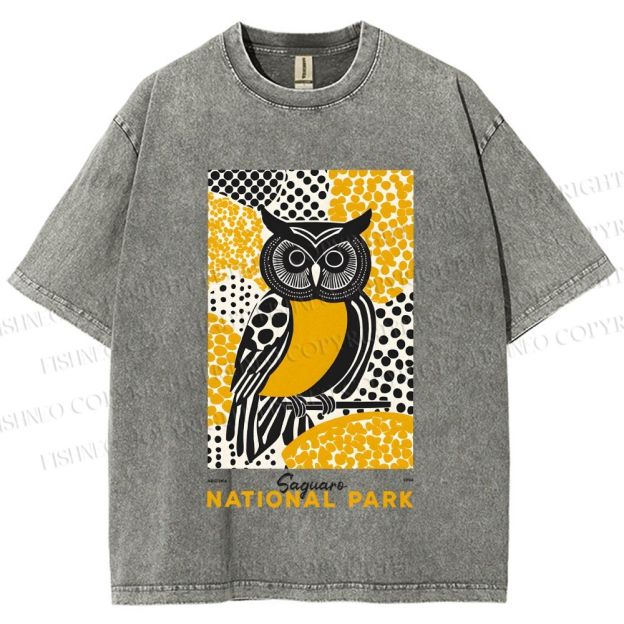 Unisex Saguaro National Park Owl Printed Washed Tee