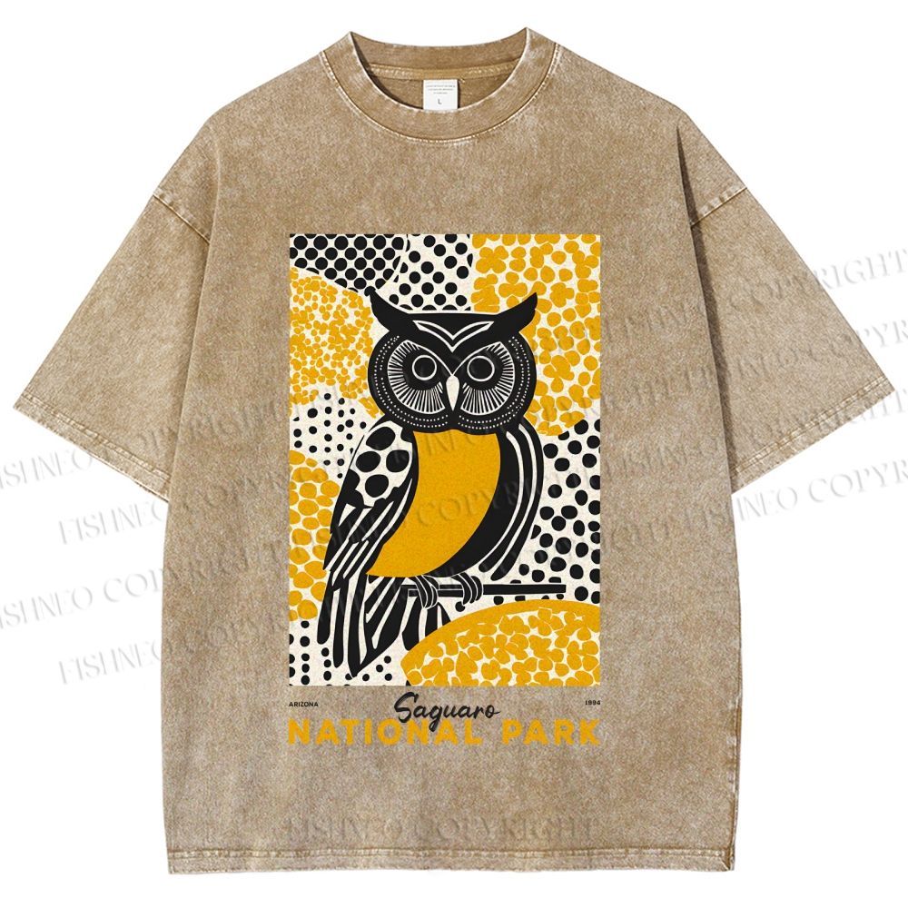 Unisex Saguaro National Park Owl Printed Washed Tee