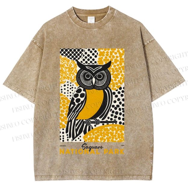 Unisex Saguaro National Park Owl Printed Washed Tee