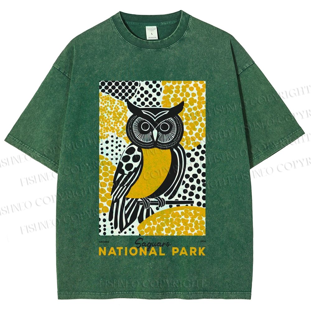 Unisex Saguaro National Park Owl Printed Washed Tee