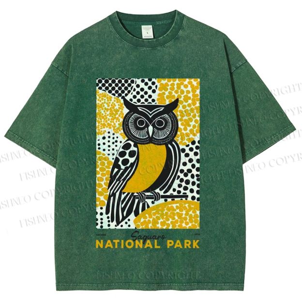 Unisex Saguaro National Park Owl Printed Washed Tee