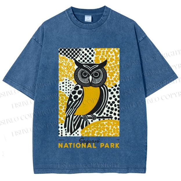 Unisex Saguaro National Park Owl Printed Washed Tee