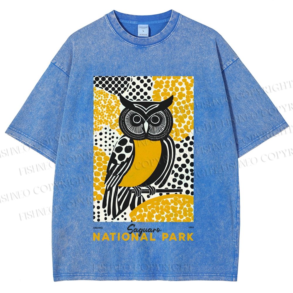 Unisex Saguaro National Park Owl Printed Washed Tee