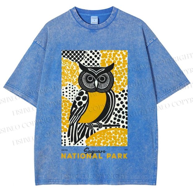 Unisex Saguaro National Park Owl Printed Washed Tee