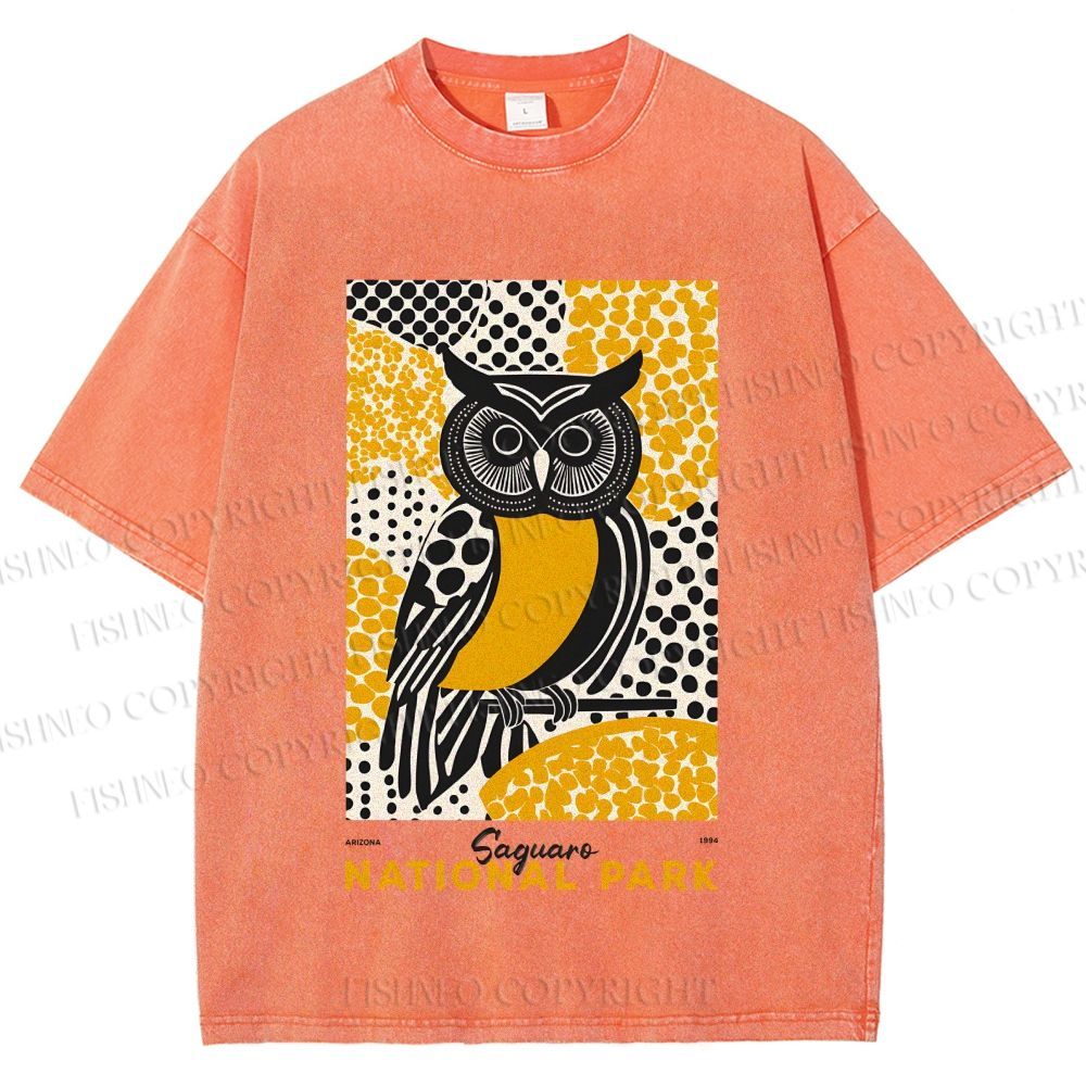 Unisex Saguaro National Park Owl Printed Washed Tee