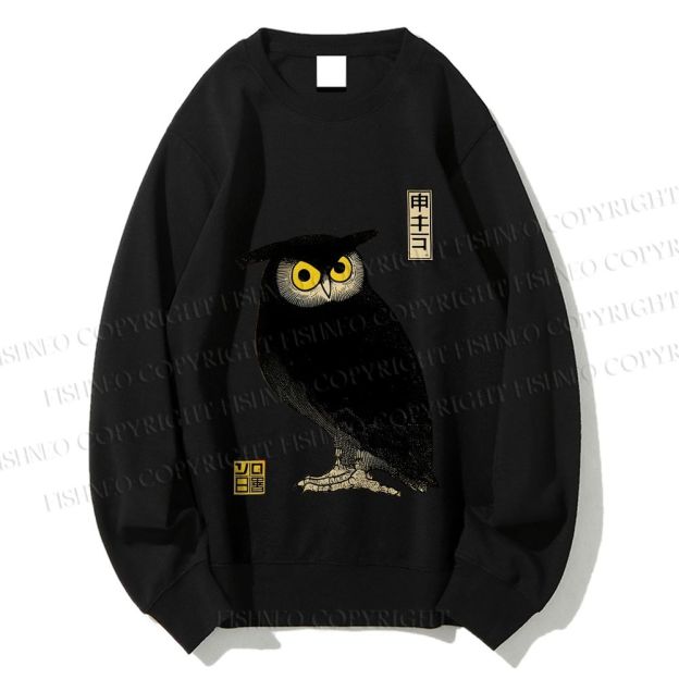 Unisex Ukiyo-e Night Owl Printed Sweatshirt