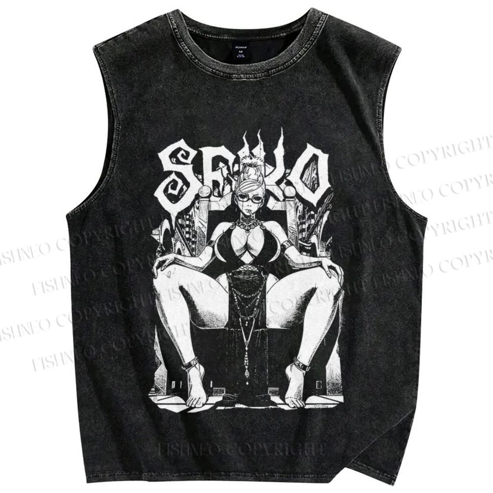 Unisex Vintage Anime Woman Printed Washed Tank Top