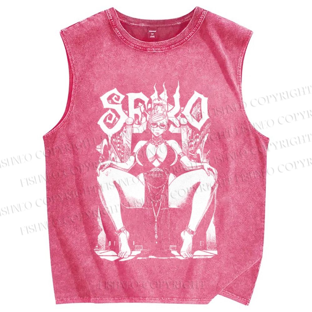 Unisex Vintage Anime Woman Printed Washed Tank Top