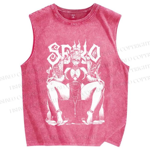 Unisex Vintage Anime Woman Printed Washed Tank Top