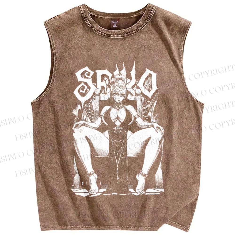 Unisex Vintage Anime Woman Printed Washed Tank Top