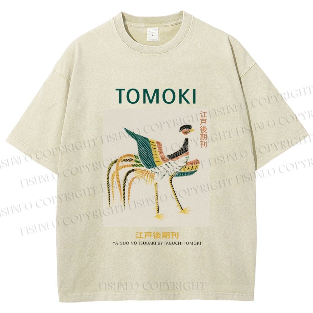 Unisex Edo Period Tomoki Bird Printed Washed Tee