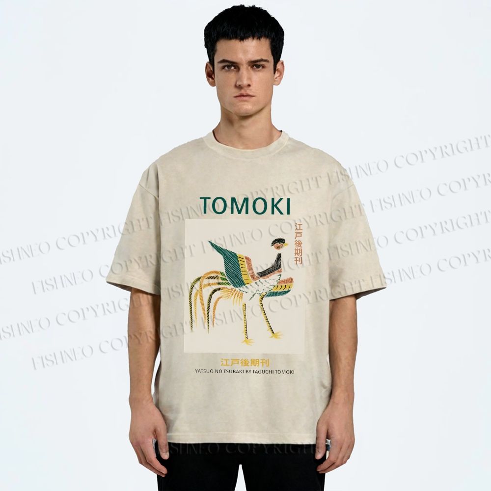 Unisex Edo Period Tomoki Bird Printed Washed Tee