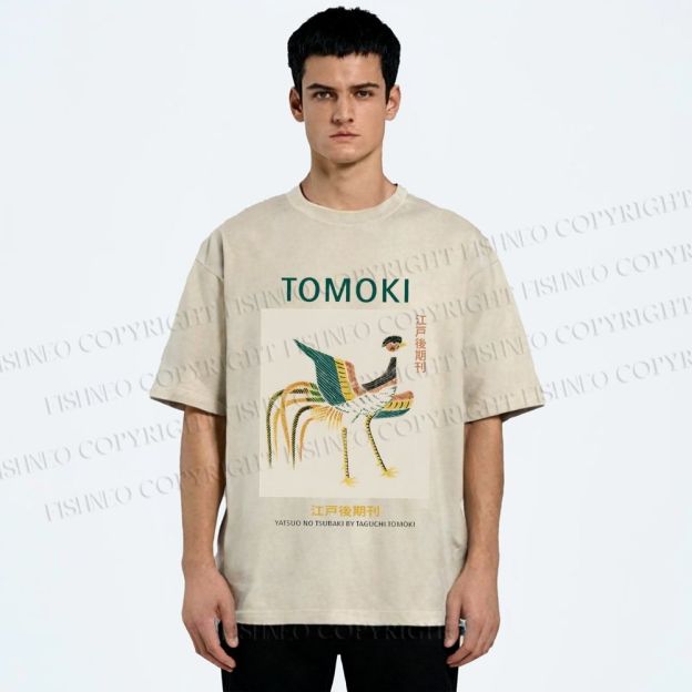 Unisex Edo Period Tomoki Bird Printed Washed Tee