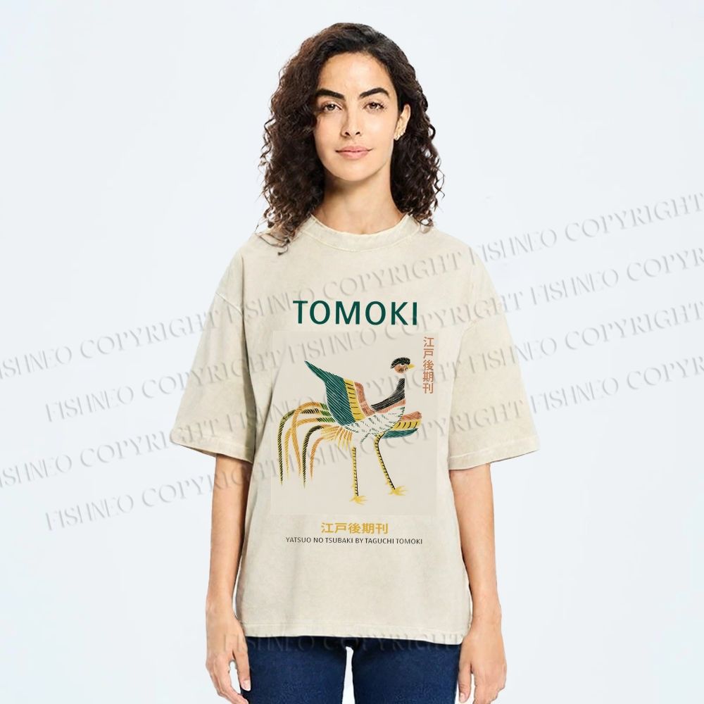 Unisex Edo Period Tomoki Bird Printed Washed Tee