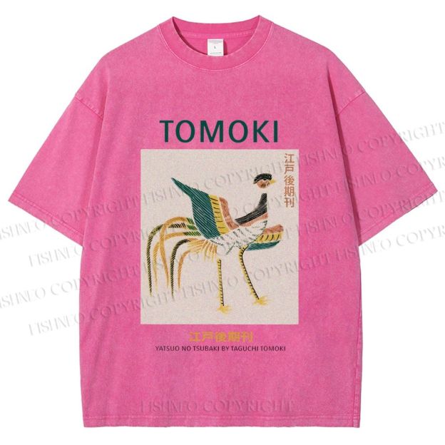 Unisex Edo Period Tomoki Bird Printed Washed Tee