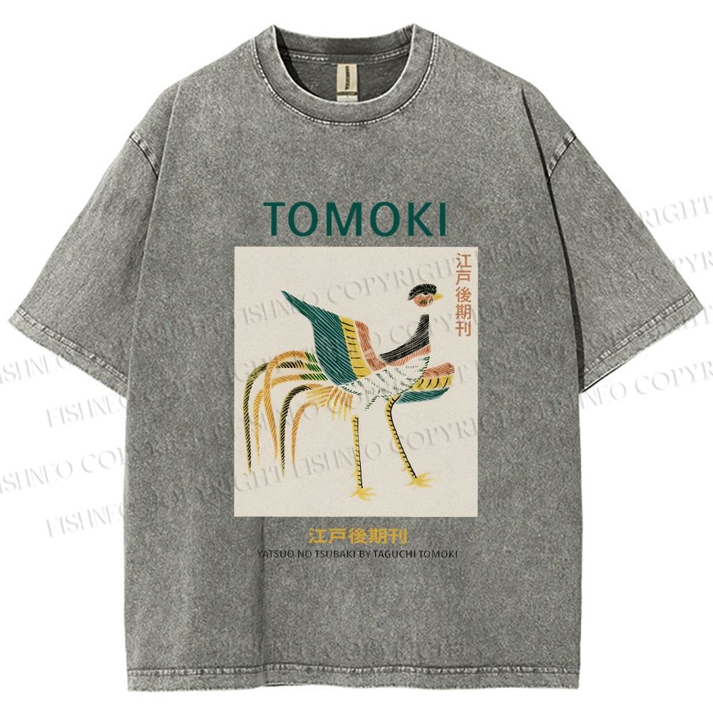 Unisex Edo Period Tomoki Bird Printed Washed Tee