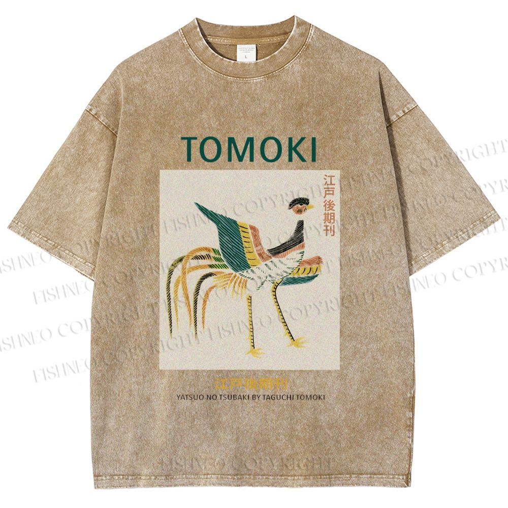 Unisex Edo Period Tomoki Bird Printed Washed Tee