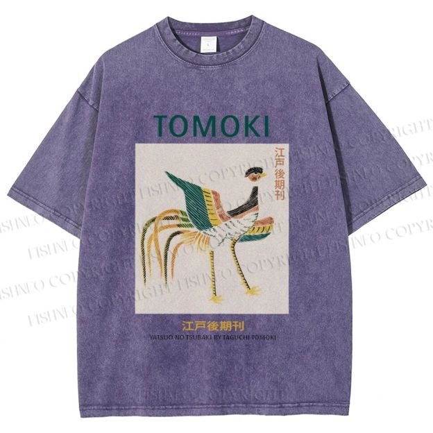 Unisex Edo Period Tomoki Bird Printed Washed Tee