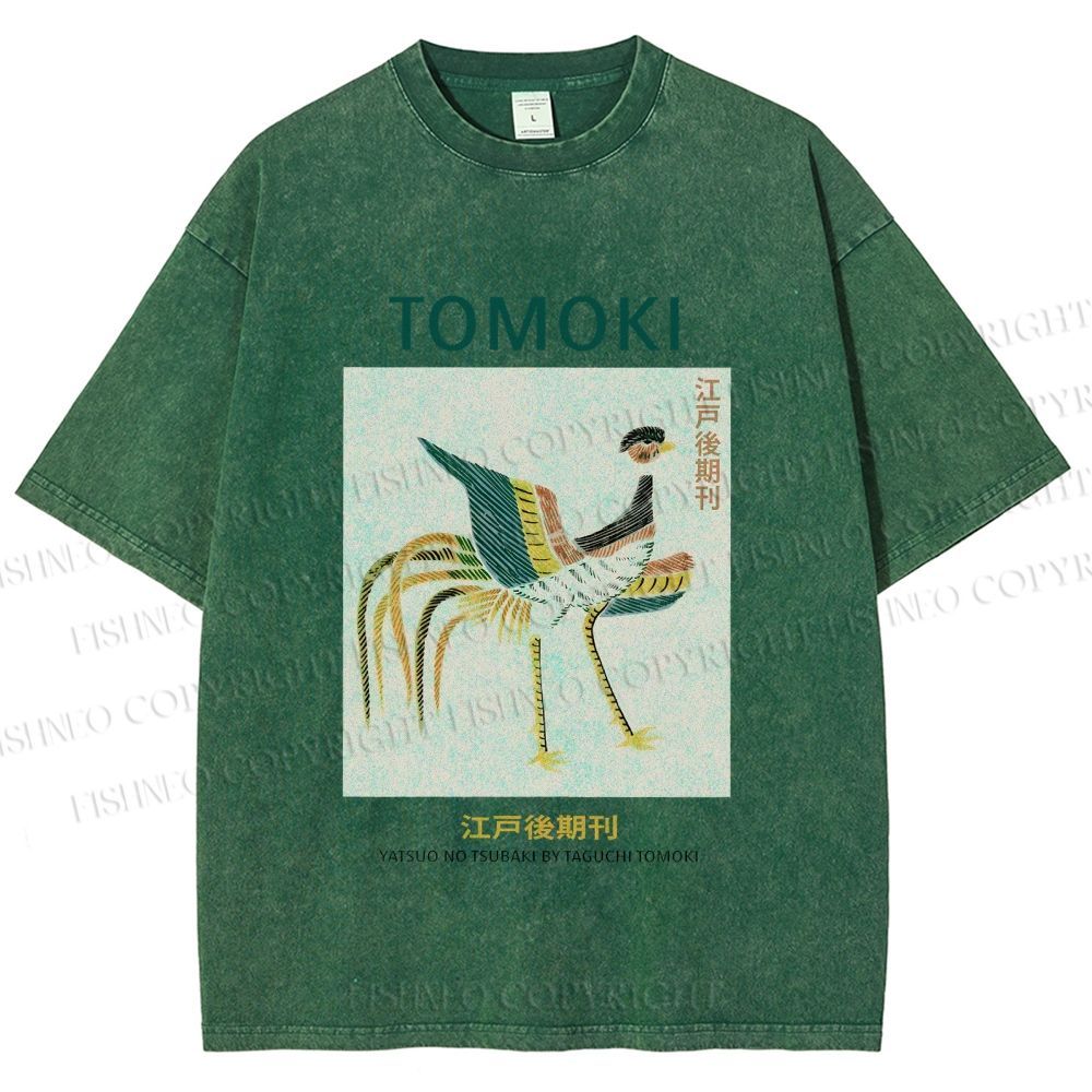 Unisex Edo Period Tomoki Bird Printed Washed Tee