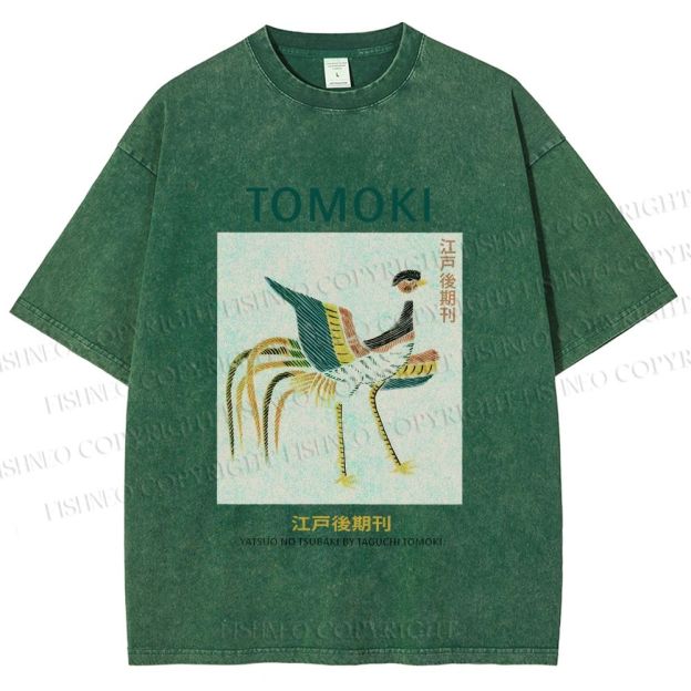 Unisex Edo Period Tomoki Bird Printed Washed Tee