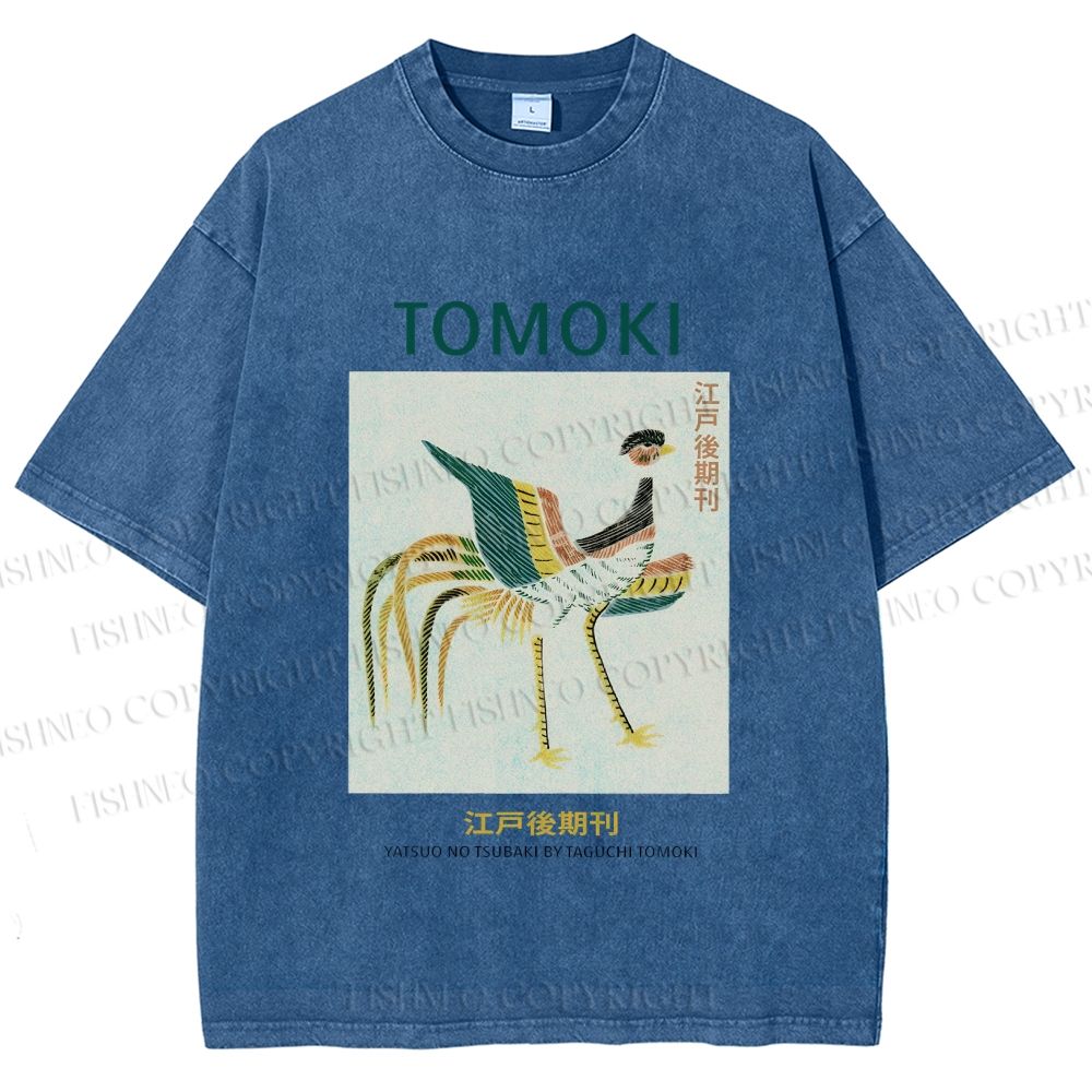 Unisex Edo Period Tomoki Bird Printed Washed Tee