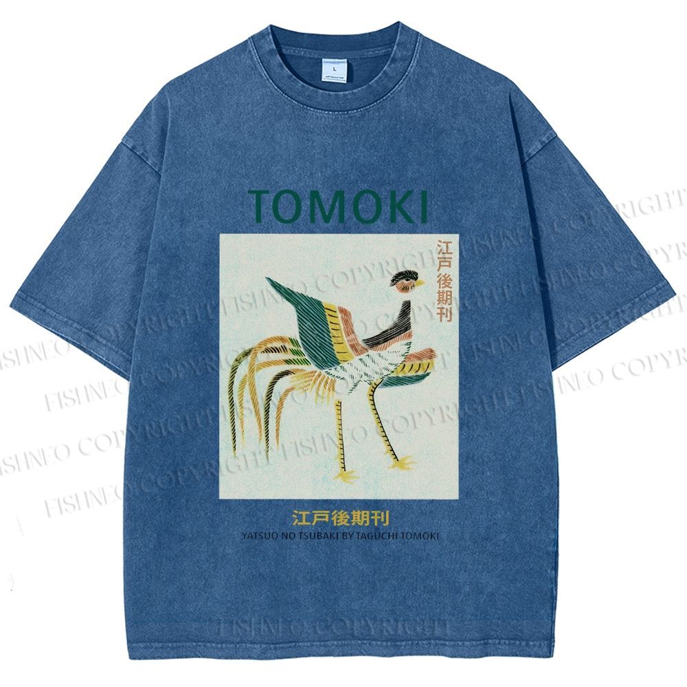 Unisex Edo Period Tomoki Bird Printed Washed Tee