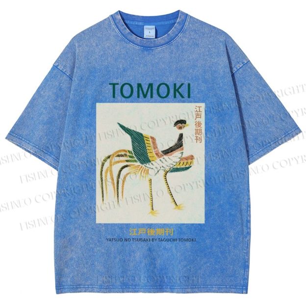 Unisex Edo Period Tomoki Bird Printed Washed Tee