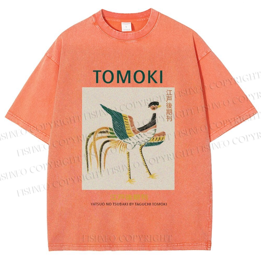 Unisex Edo Period Tomoki Bird Printed Washed Tee