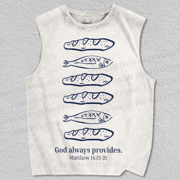 Unisex God Always Provides Fish Printed Tank Top