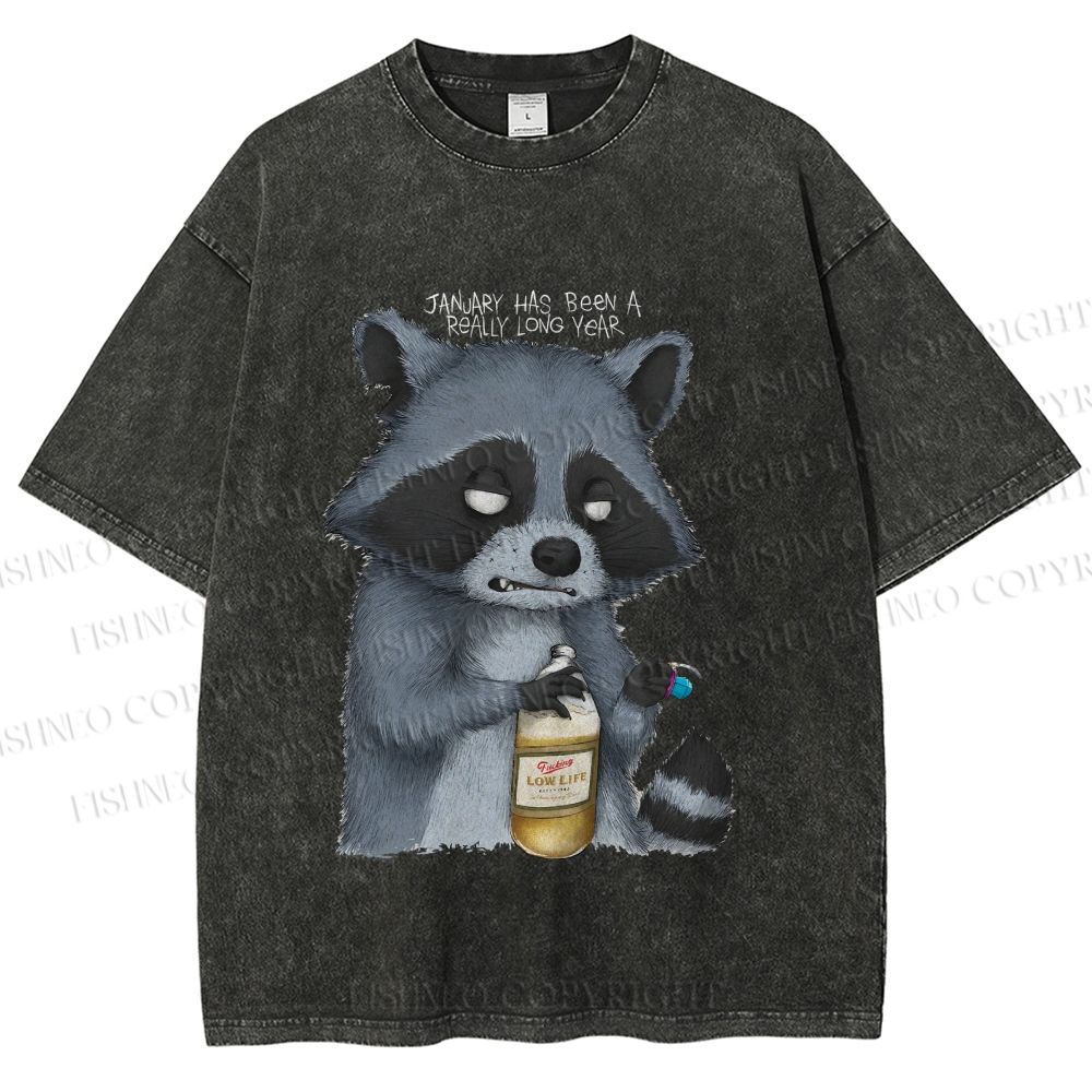 Unisex Exhausted Raccoon Printed Washed Tee