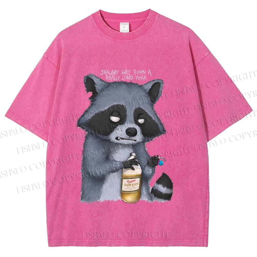 Unisex Exhausted Raccoon Printed Washed Tee