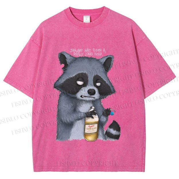 Unisex Exhausted Raccoon Printed Washed Tee