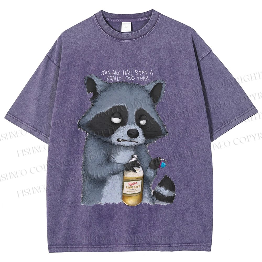 Unisex Exhausted Raccoon Printed Washed Tee