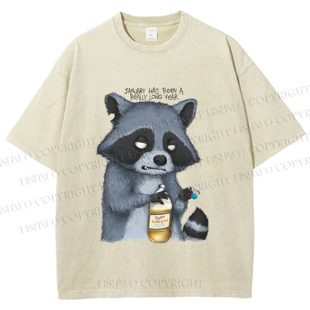 Unisex Exhausted Raccoon Printed Washed Tee