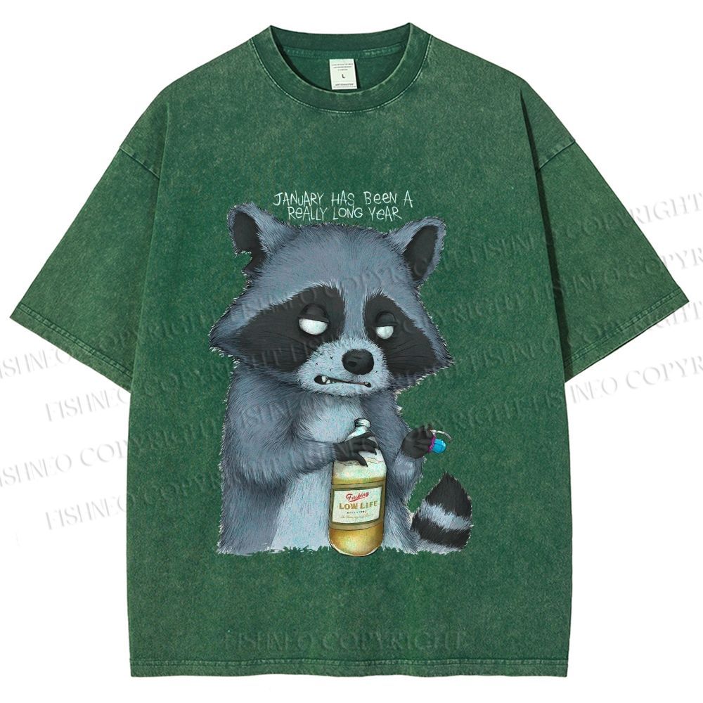 Unisex Exhausted Raccoon Printed Washed Tee