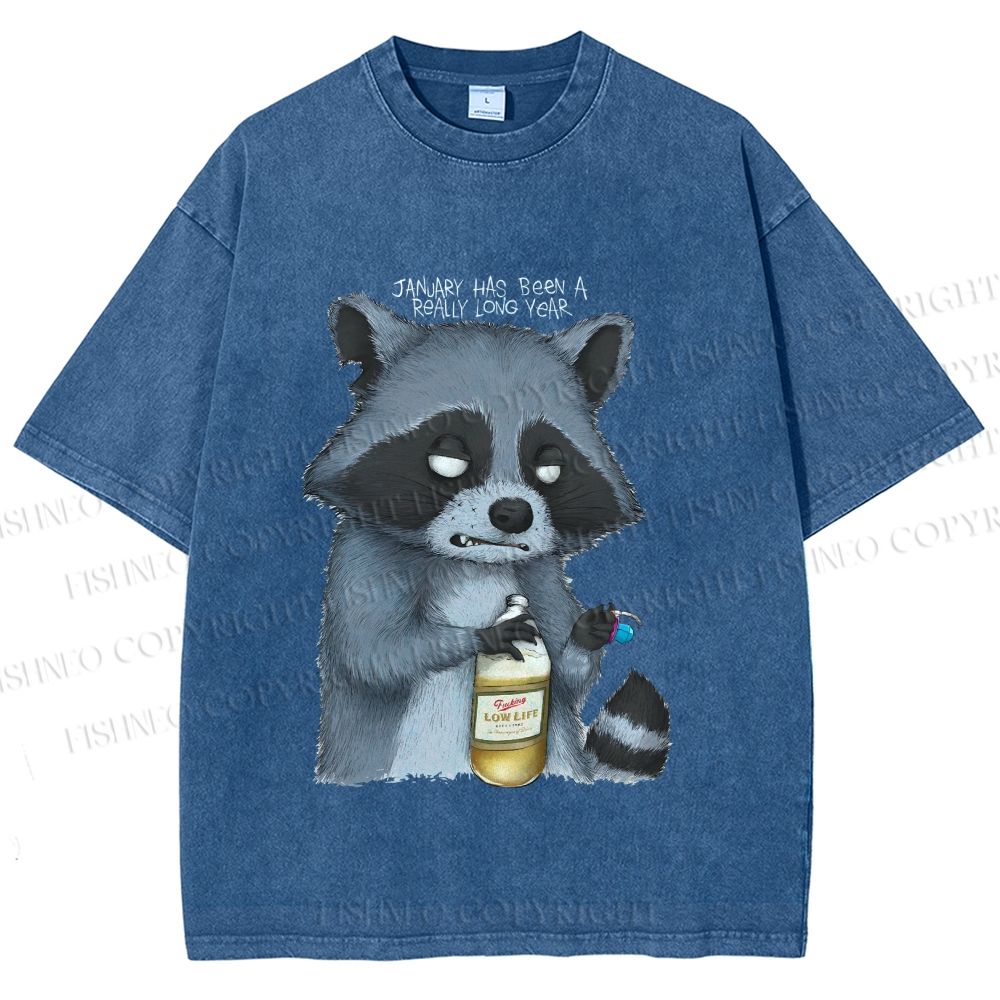 Unisex Exhausted Raccoon Printed Washed Tee