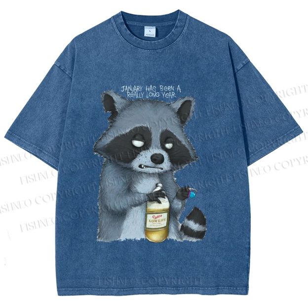 Unisex Exhausted Raccoon Printed Washed Tee
