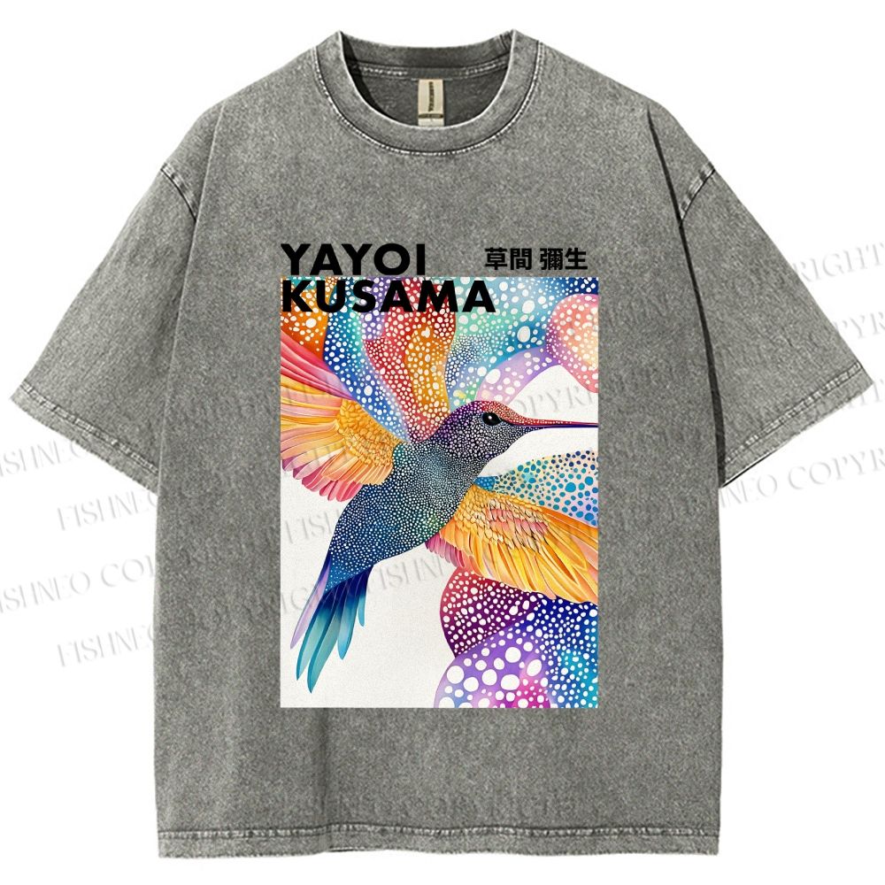 Unisex Yayoi Kusama Colorful Polka Dot Bird Printed Washed Tee