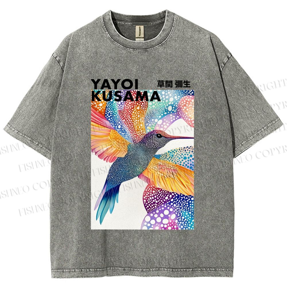 Unisex Yayoi Kusama Colorful Polka Dot Bird Printed Washed Tee