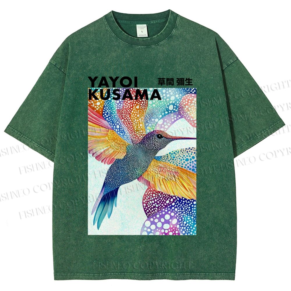 Unisex Yayoi Kusama Colorful Polka Dot Bird Printed Washed Tee
