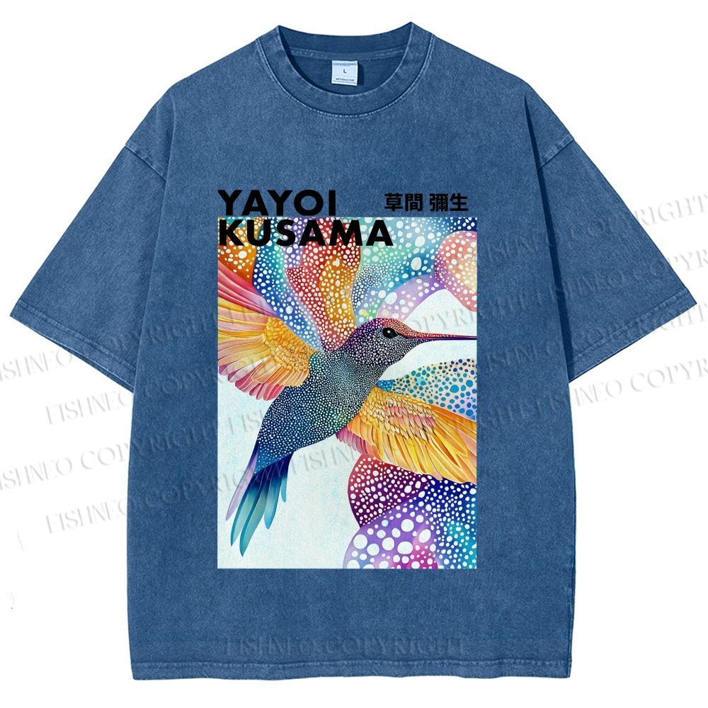 Unisex Yayoi Kusama Colorful Polka Dot Bird Printed Washed Tee